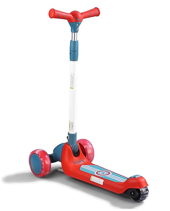 Babyhug Glider 3 Wheel Kids Kick Scooter with LED Wheels - Red Blue| Adjustable Height| Weight Capacity Upto 50 Kg| Toy for 2 to 12 yrs Boys & Girls| Activity Gifting Option| Compact Fold| Lean-to-Steer
