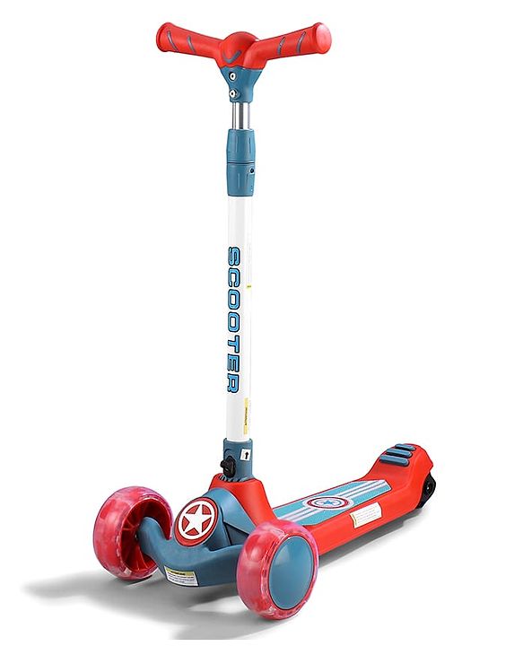 Babyhug Glider 3 Wheel Kids Kick Scooter with LED Wheels - Red Blue| Adjustable Height| Weight Capacity Upto 50 Kg| Toy for 2 to 12 yrs Boys & Girls| Activity Gifting Option| Compact Fold| Lean-to-Steer