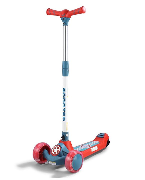 Babyhug Glider 3 Wheel Kids Kick Scooter with LED Wheels - Red Blue| Adjustable Height| Weight Capacity Upto 50 Kg| Toy for 2 to 12 yrs Boys & Girls| Activity Gifting Option| Compact Fold| Lean-to-Steer