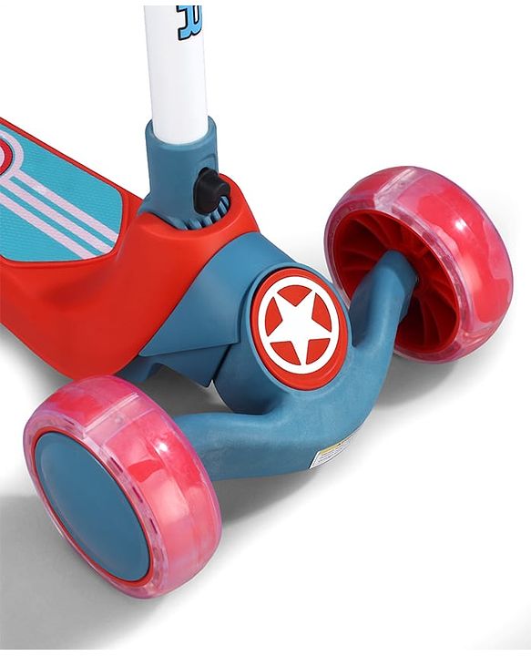 Babyhug Glider 3 Wheel Kids Kick Scooter with LED Wheels - Red Blue| Adjustable Height| Weight Capacity Upto 50 Kg| Toy for 2 to 12 yrs Boys & Girls| Activity Gifting Option| Compact Fold| Lean-to-Steer