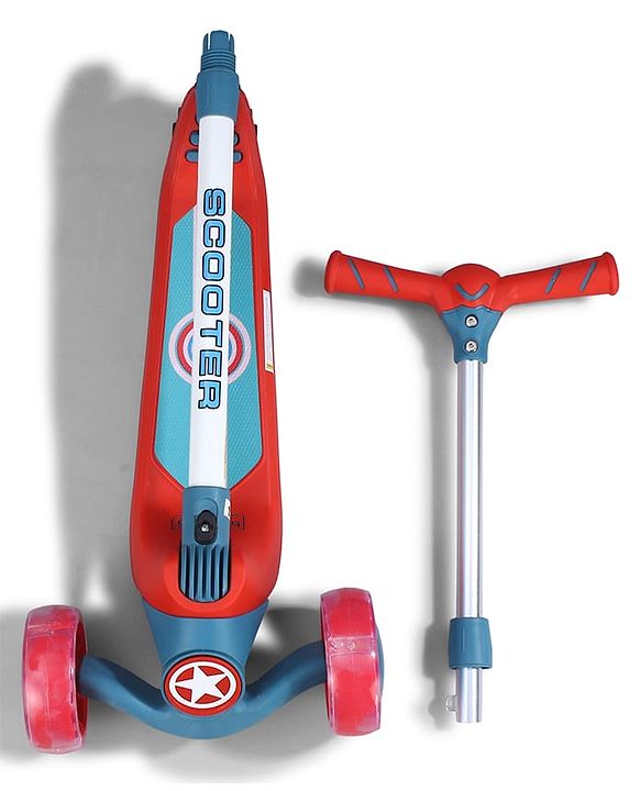 Babyhug Glider 3 Wheel Kids Kick Scooter with LED Wheels - Red Blue| Adjustable Height| Weight Capacity Upto 50 Kg| Toy for 2 to 12 yrs Boys & Girls| Activity Gifting Option| Compact Fold| Lean-to-Steer