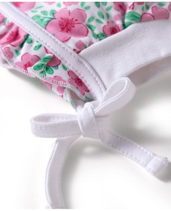 Babyhug 100% Cotton Interlock Knit Baby Caps With Floral & Polka Dots Print Pack of 2 Multicolor - Diameter 10 cm