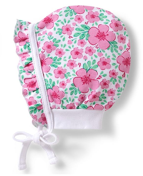 Babyhug 100% Cotton Interlock Knit Baby Caps With Floral & Polka Dots Print Pack of 2 Multicolor - Diameter 10 cm