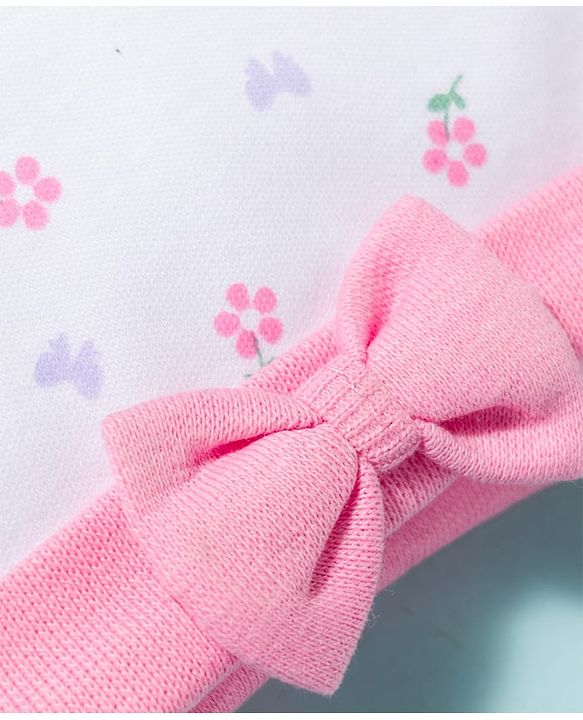 Babyhug 100% Cotton Knit Cap Mittens & Booties With Floral Print Multicolor - Diameter 9.5 cm