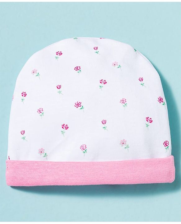 Babyhug 100% Cotton Knit Cap Mittens & Booties With Floral Print Multicolor - Diameter 9 cm