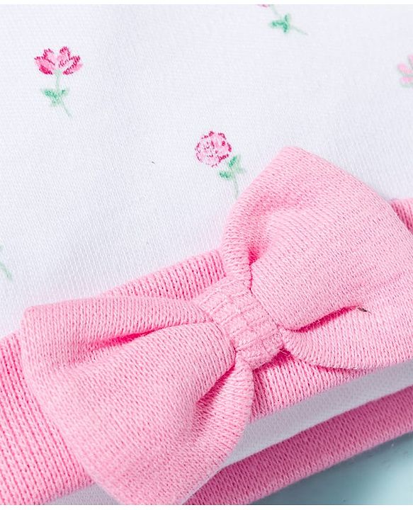 Babyhug 100% Cotton Knit Cap Mittens & Booties With Floral Print Multicolor - Diameter 9 cm