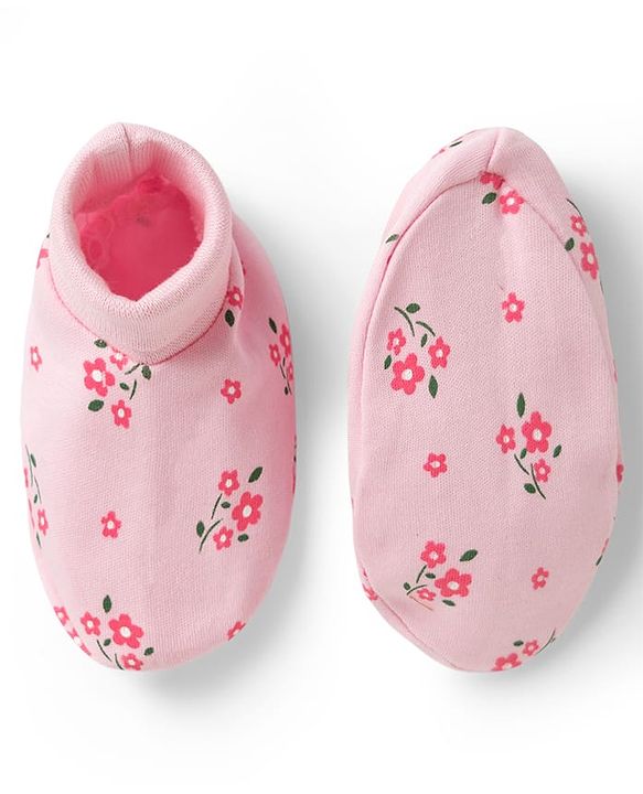 Babyhug 100% Cotton Knit Cap Mittens & Booties with Floral Print Multicolor - Diameter 15.5 cm