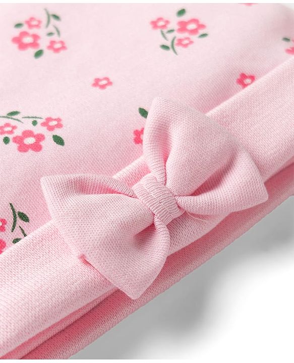 Babyhug 100% Cotton Knit Cap Mittens & Booties with Floral Print Multicolor - Diameter 15.5 cm