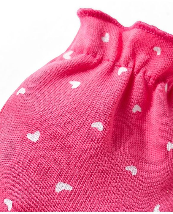 Babyhug 100% Cotton Knit Mittens & Booties With Heart Print - Multicolor