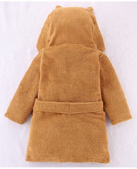 Babyhug Knit Terry Unisex Bath Robe With Fox Hood - Brown