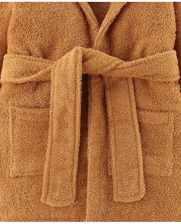 Babyhug Knit Terry Unisex Bath Robe With Fox Hood - Brown