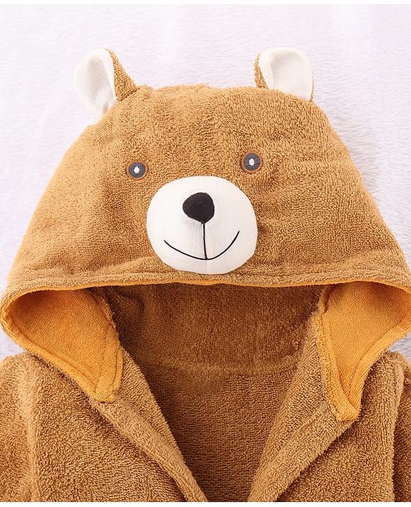 Babyhug Knit Terry Unisex Bath Robe With Fox Hood - Brown