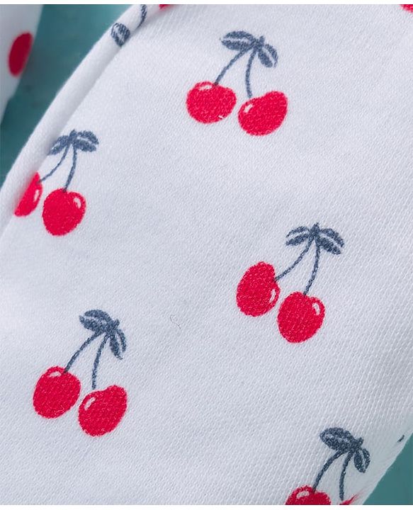 Babyhug 100% Cotton Knit Mittens & Booties With Cherry Print - Multicolor