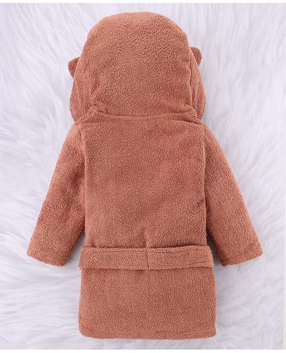 Babyhug Knit Terry Unisex Bath Robe With Monkey Hood - Brown