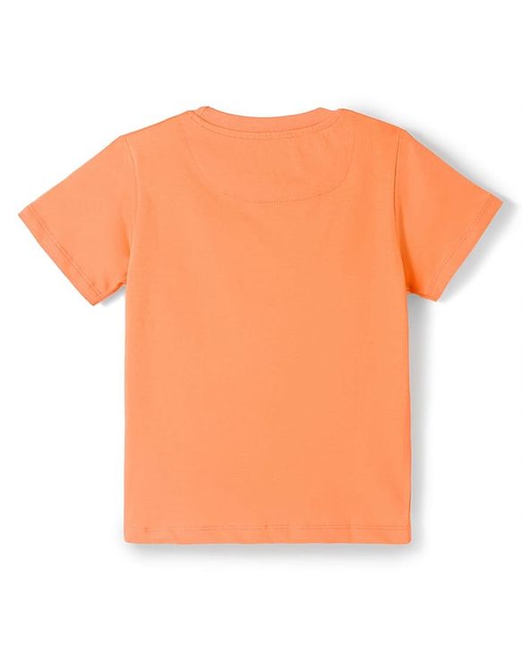 Pine Kids Cotton Knit Half Sleeves Text Printed T-Shirt & Striped Shorts Night Suit - Orange