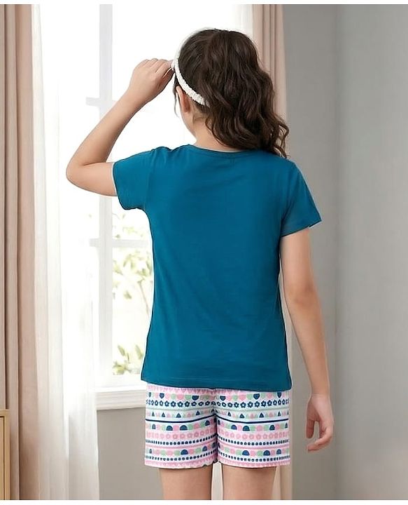 Pine Kids Cotton Knit Half Sleeves T-Shirt & Shorts Printed Night-Suit - Blue