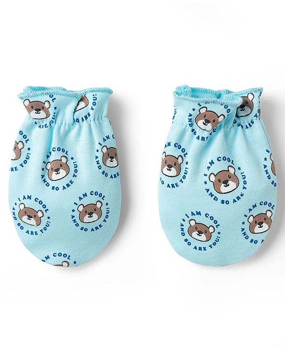 Babyhug 100% Cotton Knit Mittens & Booties with Teddy Print - Multicolor