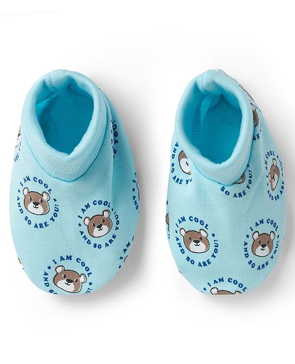 Babyhug 100% Cotton Knit Mittens & Booties with Teddy Print - Multicolor