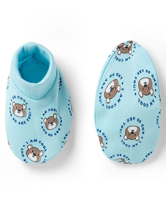 Babyhug 100% Cotton Knit Mittens & Booties with Teddy Print - Multicolor