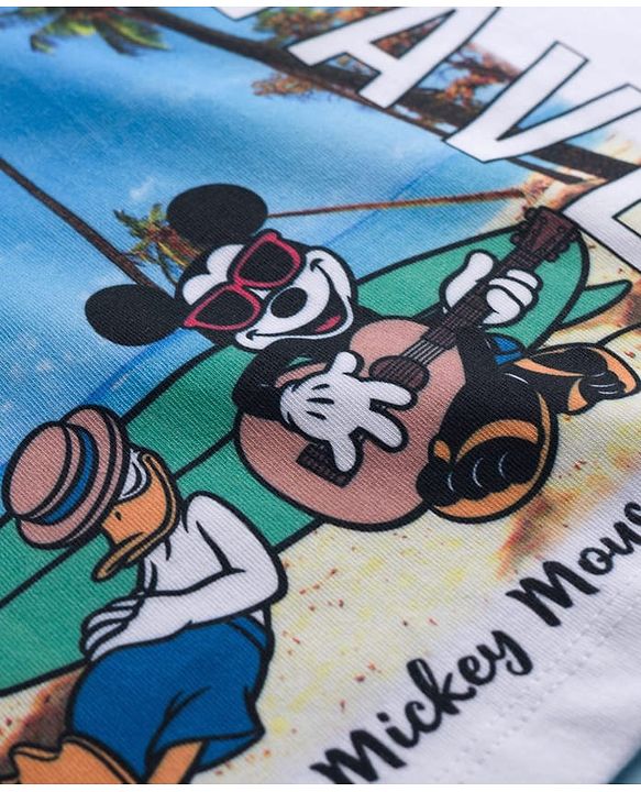 Pine Kids Disney Single Jersey Knit Half Sleeves T-Shirt With Mickey Mouse Graphics - White