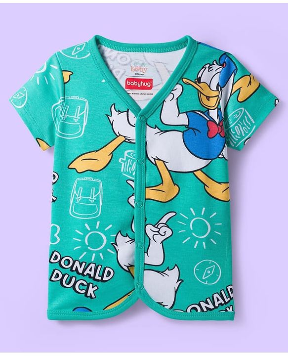 Babyhug Disney 100% Cotton Knit Half Sleeves Jhablas With Donald Duck Graphics Pack of 3 - Multicolour