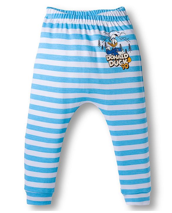 Babyhug Disney Interlock Knit Full Length Diaper Leggings with Donald Duck Graphic & Stripes Pack of 3 - Multicolor