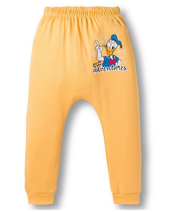 Babyhug Disney Interlock Knit Full Length Diaper Leggings with Donald Duck Graphic & Stripes Pack of 3 - Multicolor
