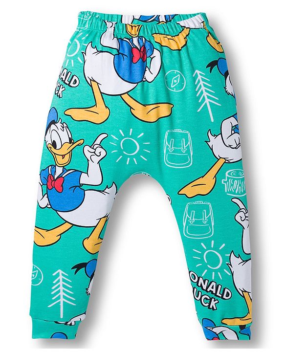 Babyhug Disney Interlock Knit Full Length Diaper Leggings with Donald Duck Graphic & Stripes Pack of 3 - Multicolor