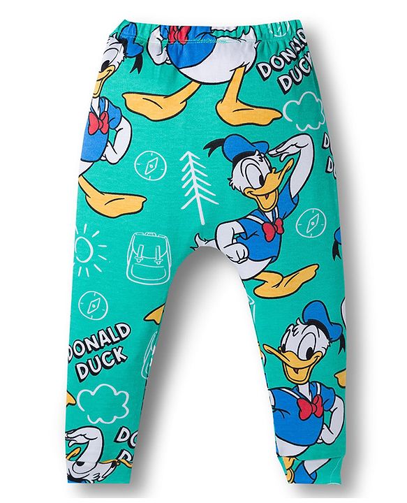 Babyhug Disney Interlock Knit Full Length Diaper Leggings with Donald Duck Graphic & Stripes Pack of 3 - Multicolor