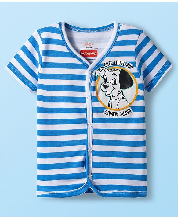 Babyhug Disney Interlock Knit Half Sleeves 101 Dalmatians Printed Front Open Jhablas Pack of 3 - White, Blue & Green