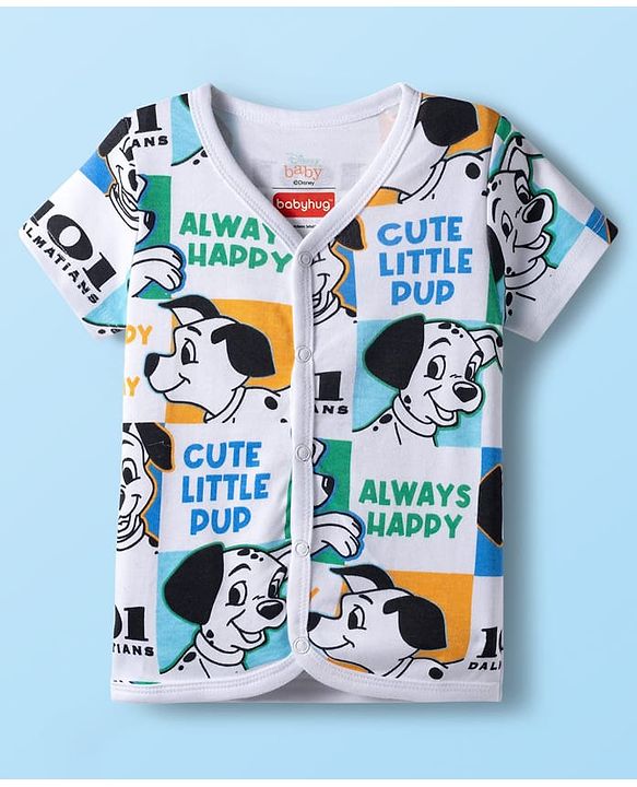Babyhug Disney Interlock Knit Half Sleeves 101 Dalmatians Printed Front Open Jhablas Pack of 3 - White, Blue & Green