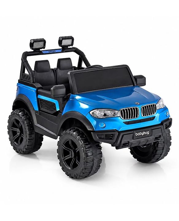 Babyhug Battery Operated Ride on Jeep with Music & LED Lights - Blue| Rechargeable Battery|Openable Doors| AUX|Remote Control|Easy to Assemble| Forward & Reverse| Magic Swing Movement