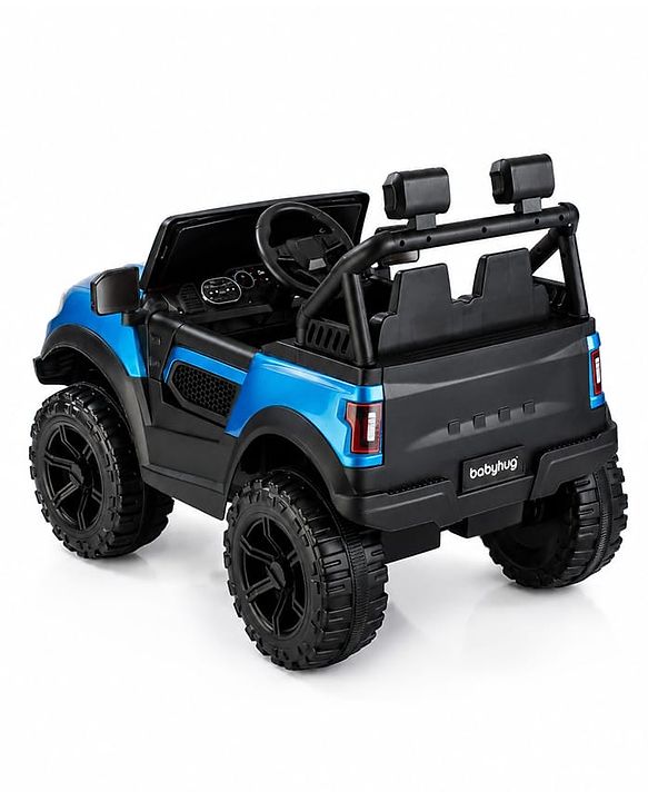 Babyhug Battery Operated Ride on Jeep with Music & LED Lights - Blue| Rechargeable Battery|Openable Doors| AUX|Remote Control|Easy to Assemble| Forward & Reverse| Magic Swing Movement