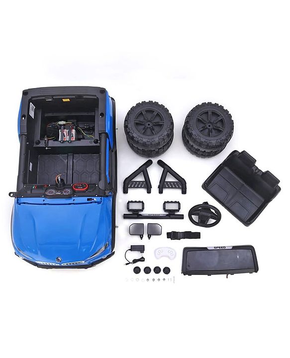 Babyhug Battery Operated Ride on Jeep with Music & LED Lights - Blue| Rechargeable Battery|Openable Doors| AUX|Remote Control|Easy to Assemble| Forward & Reverse| Magic Swing Movement