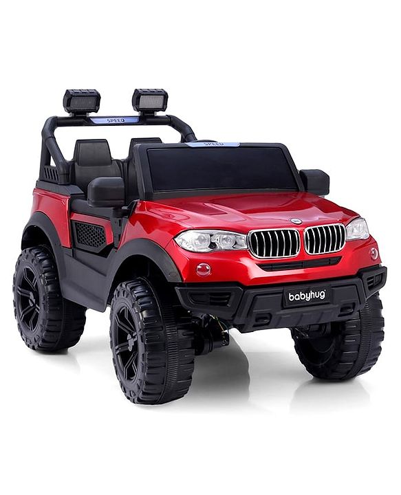 Babyhug Battery Operated Ride on Jeep with Music & LED Lights - Red| Rechargeable Battery| Openable Doors| Built-in Music & AUX| Remote Control| Easy to Assemble| Forward & Reverse