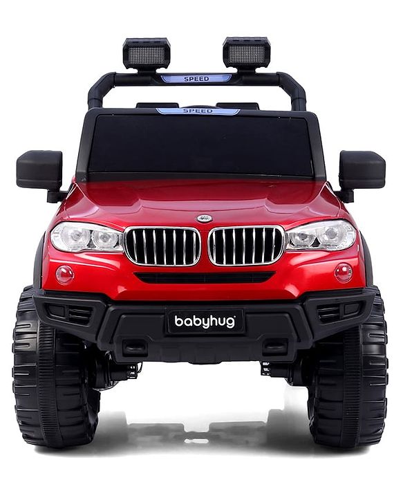 Babyhug Battery Operated Ride on Jeep with Music & LED Lights - Red| Rechargeable Battery| Openable Doors| Built-in Music & AUX| Remote Control| Easy to Assemble| Forward & Reverse