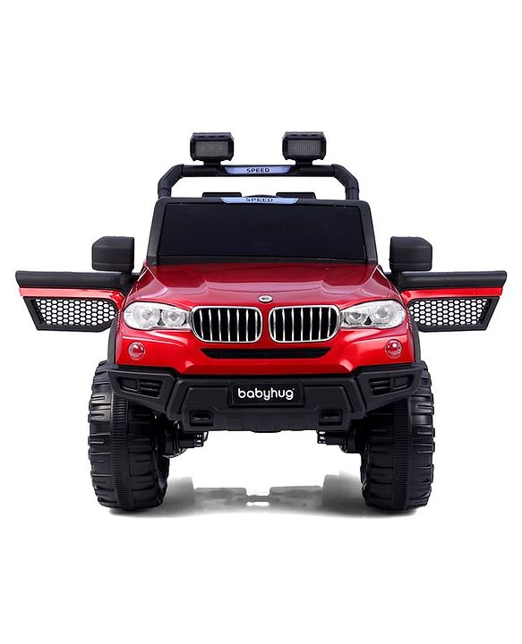 Babyhug Battery Operated Ride on Jeep with Music & LED Lights - Red| Rechargeable Battery| Openable Doors| Built-in Music & AUX| Remote Control| Easy to Assemble| Forward & Reverse