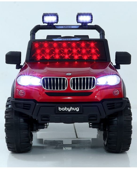 Babyhug Battery Operated Ride on Jeep with Music & LED Lights - Red| Rechargeable Battery| Openable Doors| Built-in Music & AUX| Remote Control| Easy to Assemble| Forward & Reverse