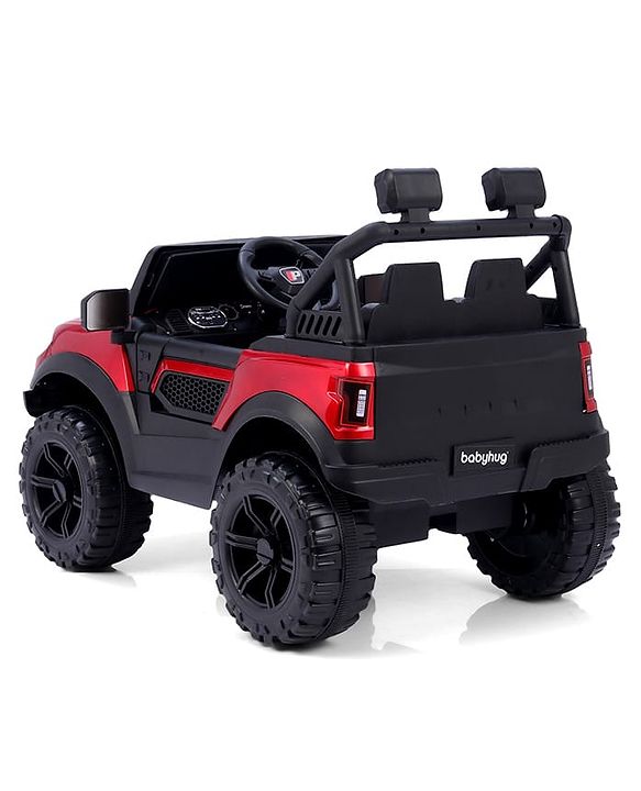 Babyhug Battery Operated Ride on Jeep with Music & LED Lights - Red| Rechargeable Battery| Openable Doors| Built-in Music & AUX| Remote Control| Easy to Assemble| Forward & Reverse