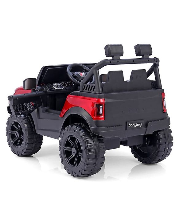 Babyhug Battery Operated Ride on Jeep with Music & LED Lights - Red| Rechargeable Battery| Openable Doors| Built-in Music & AUX| Remote Control| Easy to Assemble| Forward & Reverse