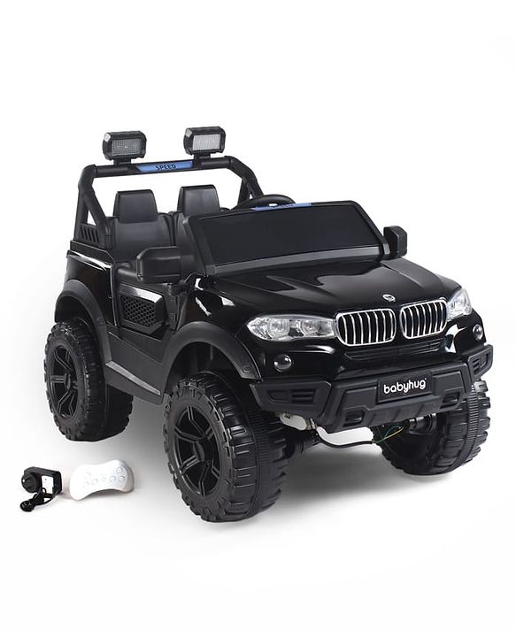 Babyhug Battery Operated Ride on Jeep with Music & LED Lights - Blue| Rechargeable Battery|Openable Doors| AUX|Remote Control|Easy to Assemble| Forward & Reverse| Magic Swing Movement