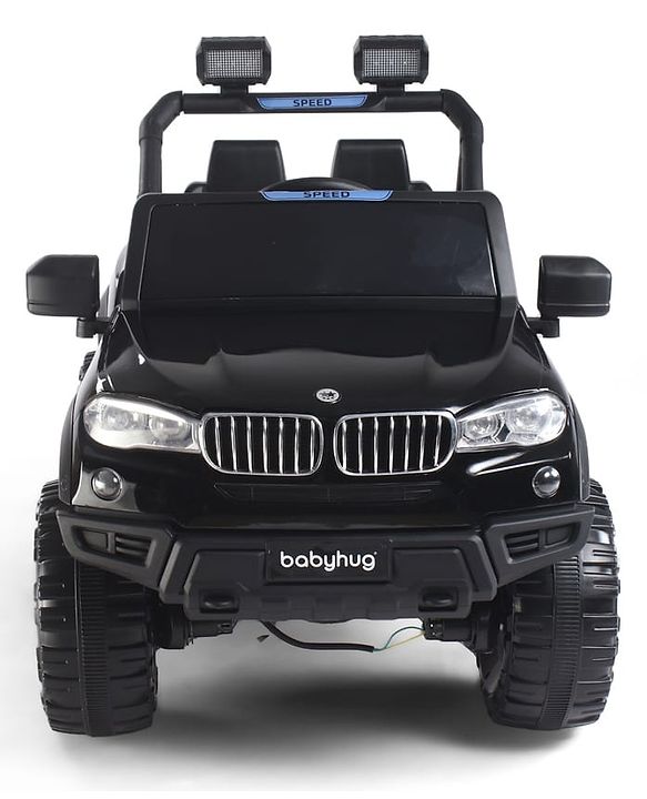 Babyhug Battery Operated Ride on Jeep with Music & LED Lights - Blue| Rechargeable Battery|Openable Doors| AUX|Remote Control|Easy to Assemble| Forward & Reverse| Magic Swing Movement