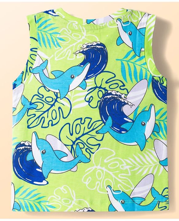 Babyhug Single Jersey Knit Half Sleeves Striped T-Shirt & Shorts Set with Tee & Jungle Theme Print - Blue