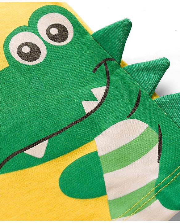 Babyhug 100% Cotton Knit Half Sleeves & Sleeveless Striped Crocodile Printed T-Shirt & Shorts Set - Multicolour & Green