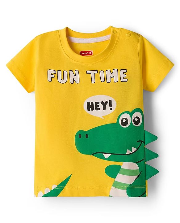 Babyhug 100% Cotton Knit Half Sleeves & Sleeveless Striped Crocodile Printed T-Shirt & Shorts Set - Multicolour & Green