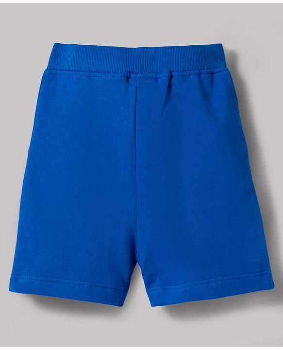 Babyhug Single Jersey Knit Half Sleeves Striped T-Shirt & Shorts Set with Bow Applique - Blue