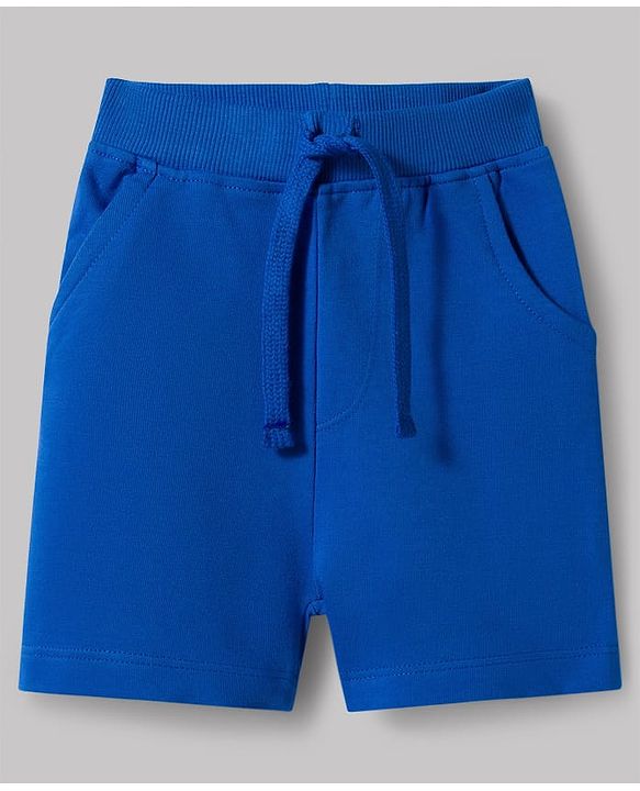 Babyhug Single Jersey Knit Half Sleeves Striped T-Shirt & Shorts Set with Bow Applique - Blue