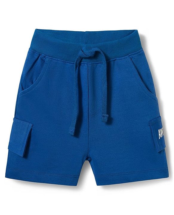 Babyhug Single Jersey Knit Half Sleeves Polo T-Shirt & Shorts Set with Text Print - Blue