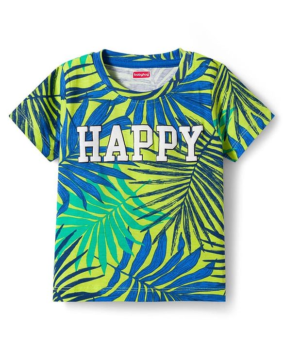 Babyhug Single Jersey Knit Half Sleeves T-Shirt & Shorts Set with Happy Print - Blue