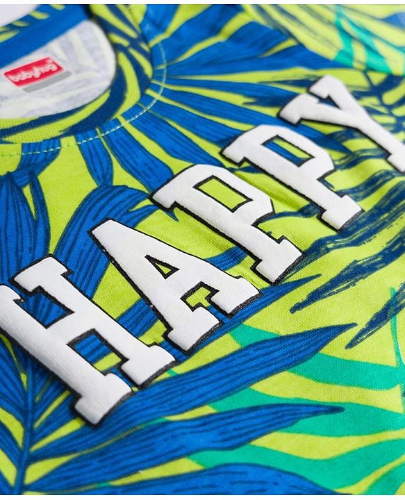 Babyhug Single Jersey Knit Half Sleeves T-Shirt & Shorts Set with Happy Print - Blue